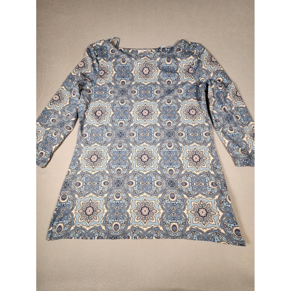 Charter‎ Club Women Blue Paisley Medallion Boat Neck Button Shoulder Top Small